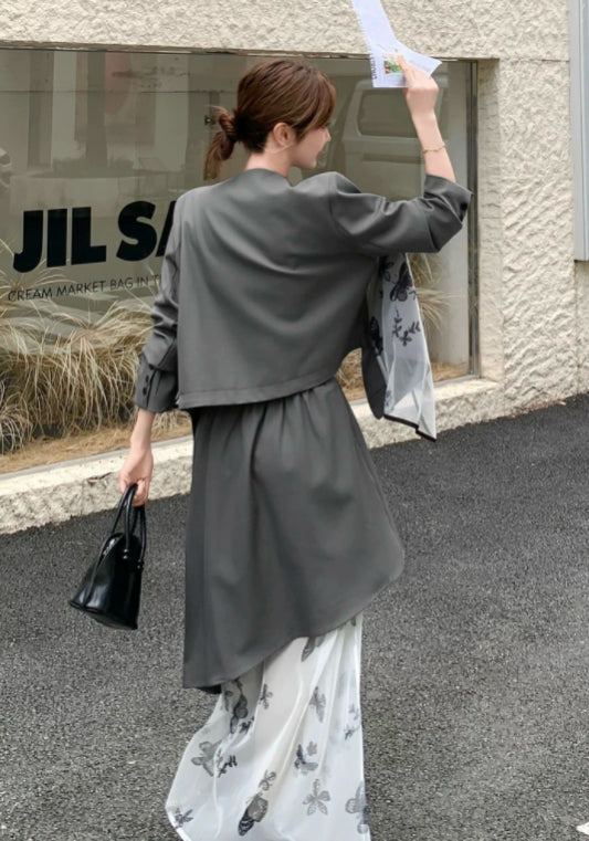 西裝蝴蝶紗拼接套裝