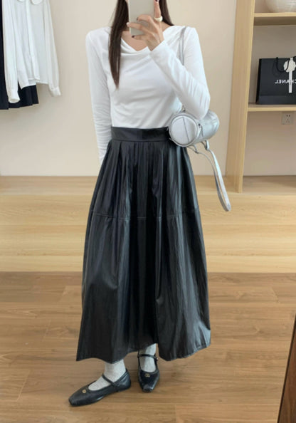 黑色PU皮半裙
