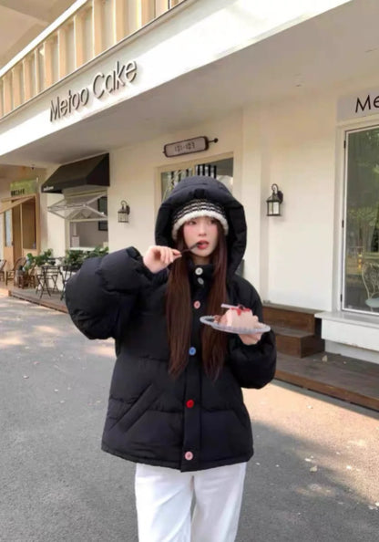 彩色扣連帽羽絨外套