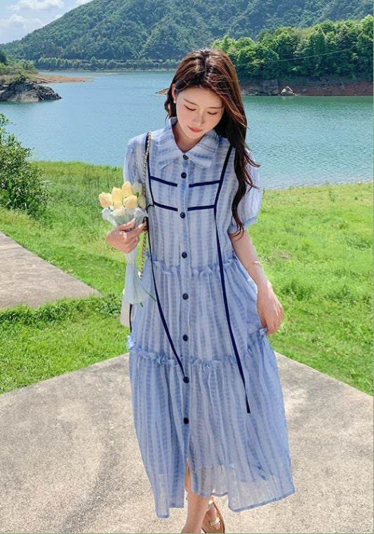 藍色條紋裙