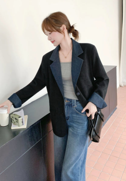 牛仔拼接西裝外套（少量現貨！爆款）