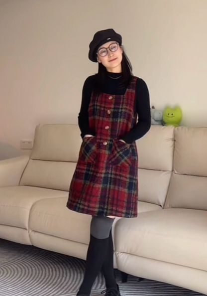 紅格裙兩件套