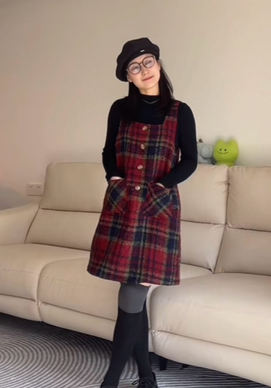 紅格裙兩件套