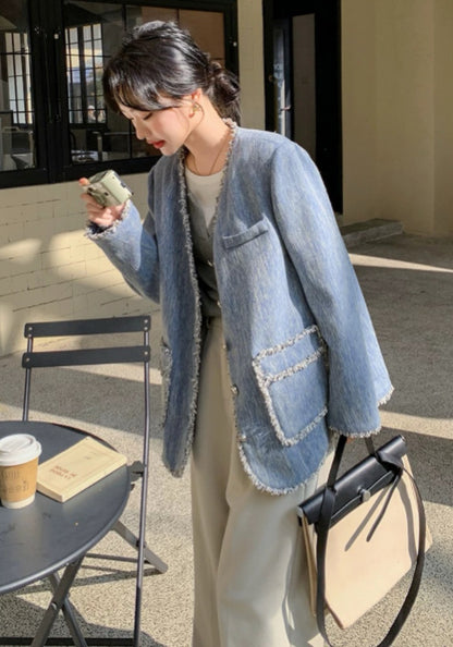 藍色小香風外套