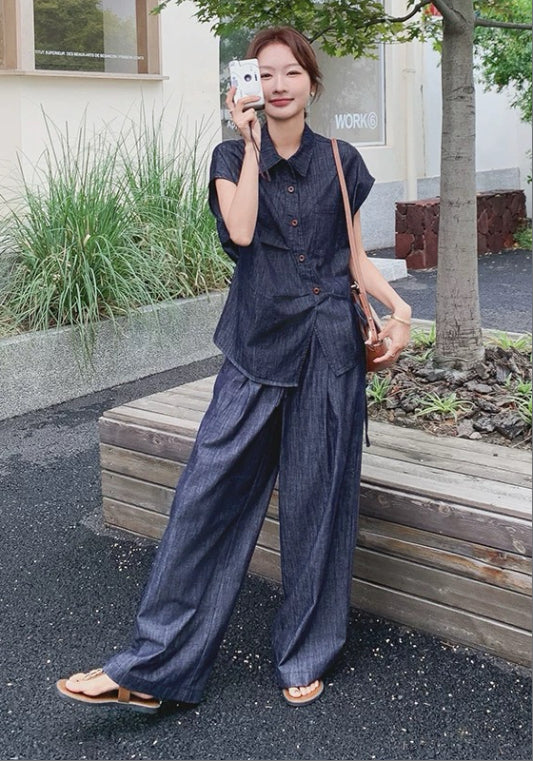 斜扣牛仔套裝