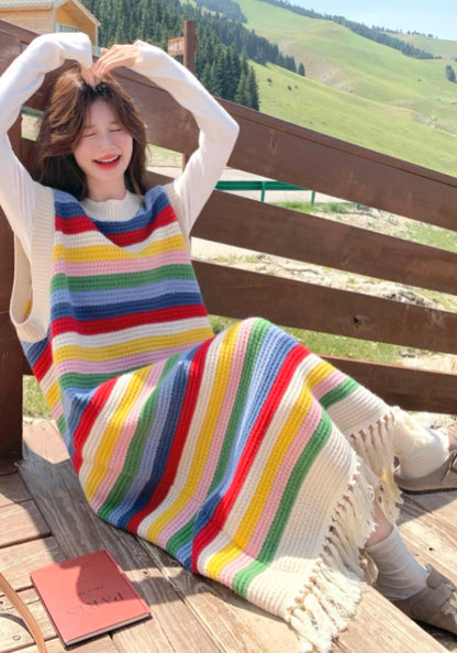 彩條紋背心裙