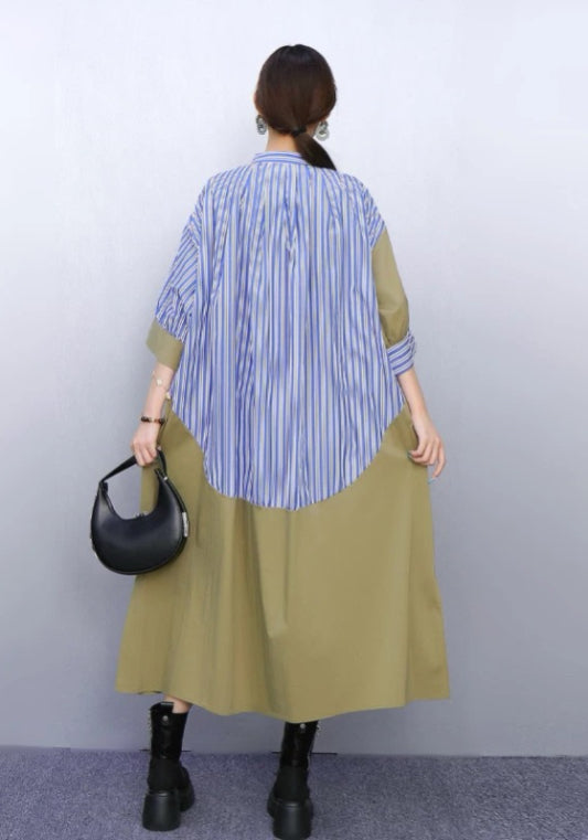 條紋襯衫拼接裙