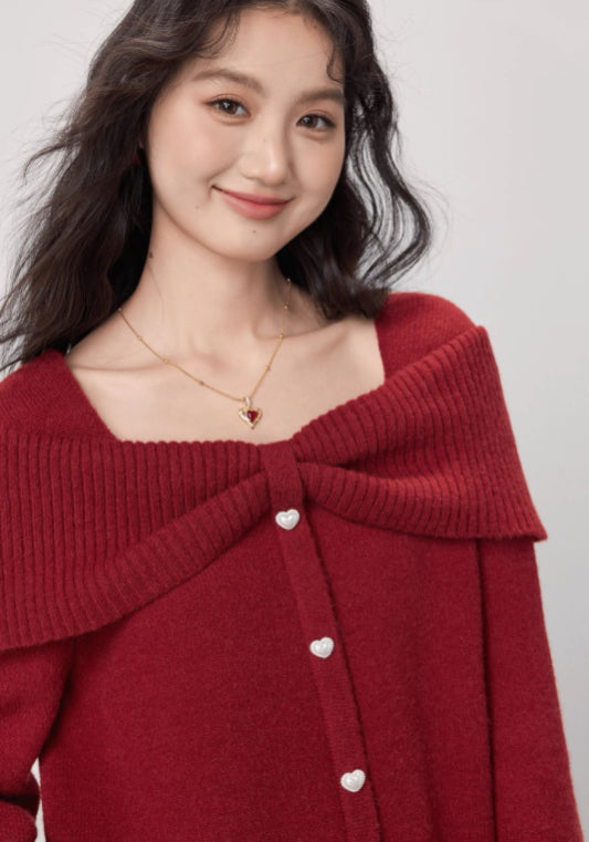 紅色蝴蝶結針織衫
