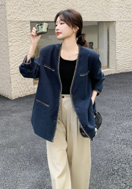 深藍小香風外套