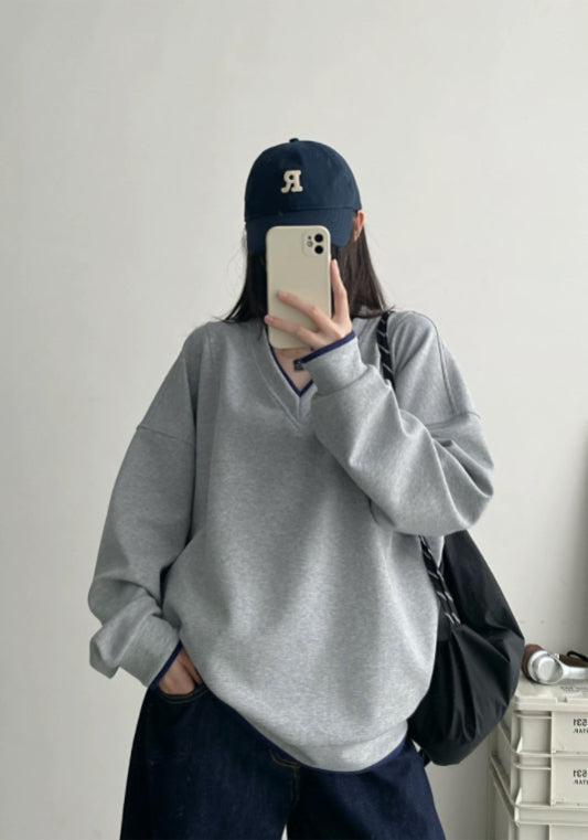 V領撞邊慵懶衛衣
