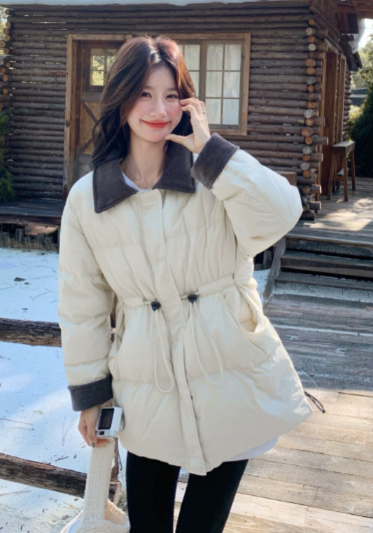 黑領收腰羽絨外套