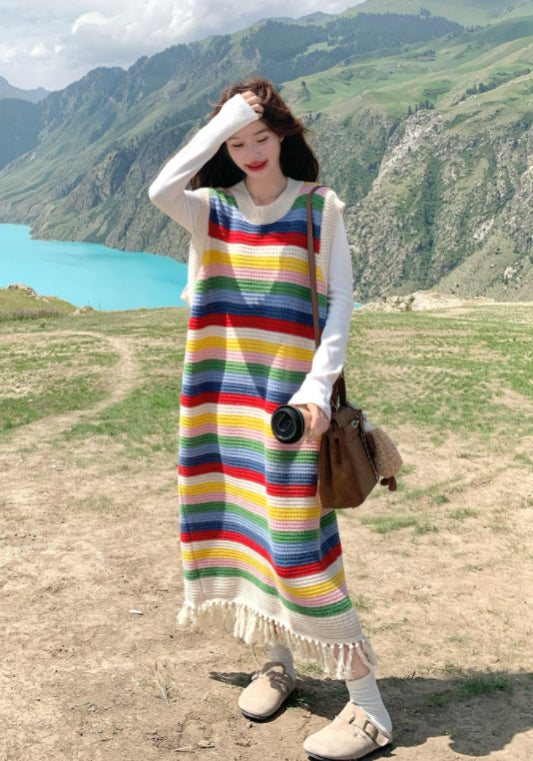 彩條紋背心裙
