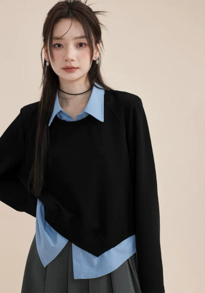 黑藍假兩件上衣