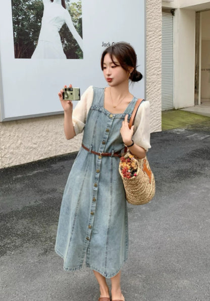 泡泡袖牛仔裙