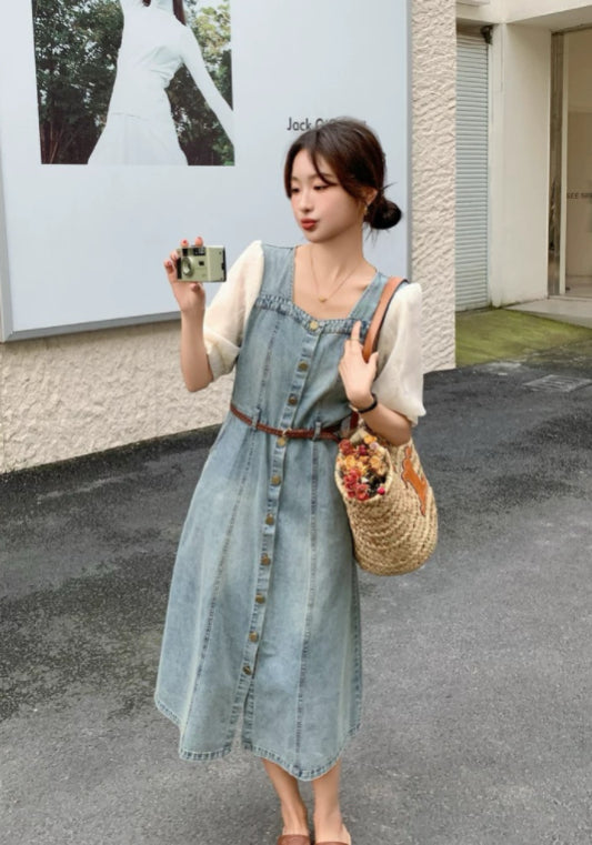 泡泡袖牛仔裙