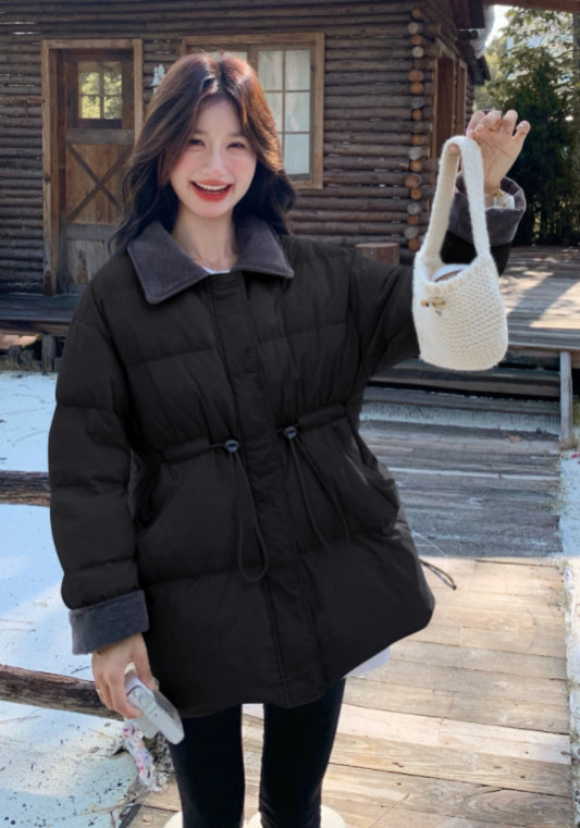 黑領收腰羽絨外套