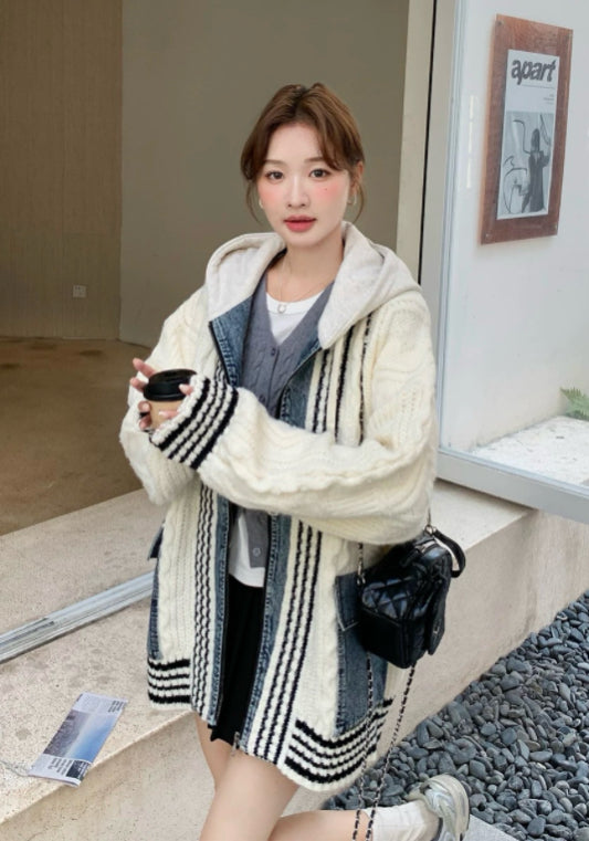 連帽牛仔針織開衫