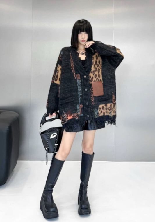 拼接設計毛衣開衫