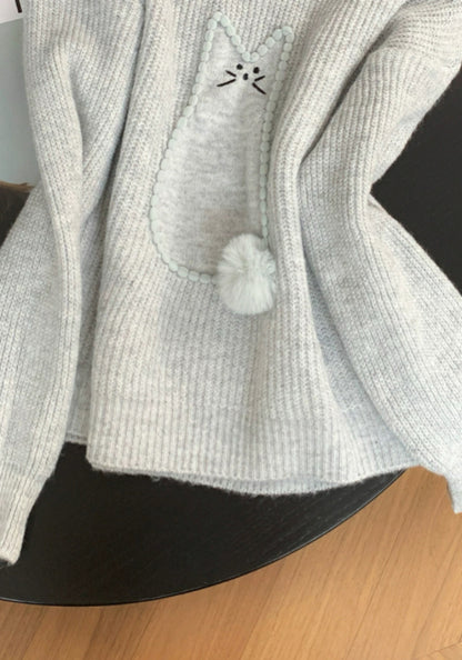 灰色毛球貓咪毛衣