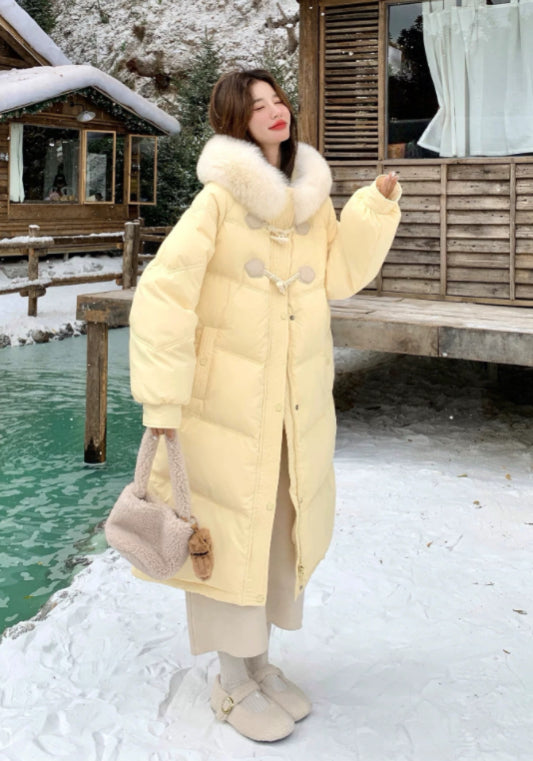 毛絨牛角扣羽絨服