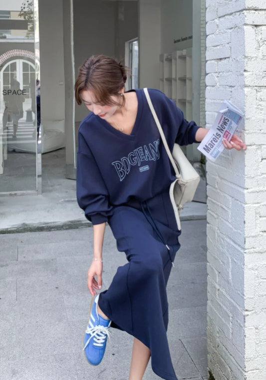 深藍英文衛衣套裝