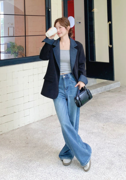 牛仔拼接西裝外套（少量現貨！爆款）