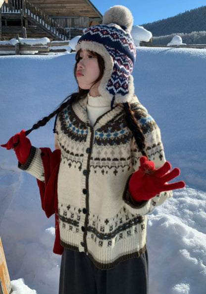 復古緹花連帽開衫