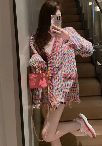 彩色流蘇開衫
