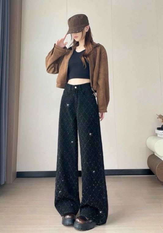 黑色網鑽牛仔褲