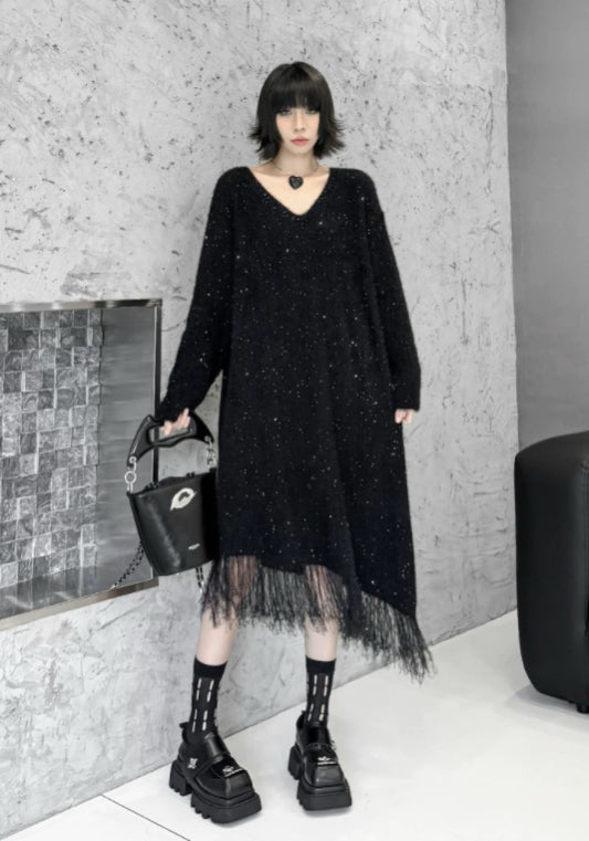 高級黑細閃針織裙