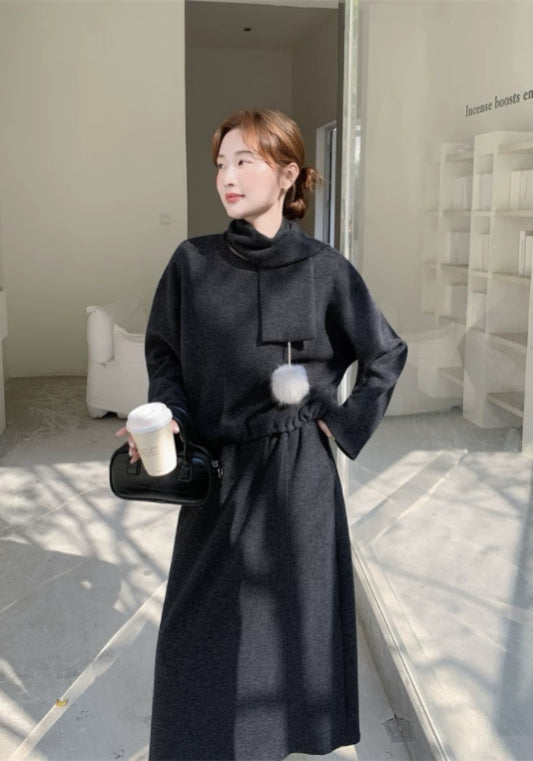 深灰寬鬆裙套裝