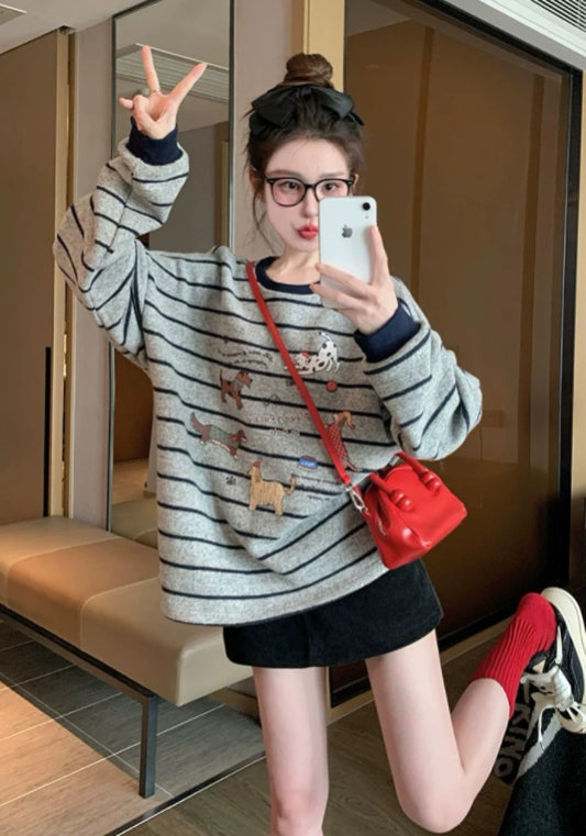 條紋小狗印花衛衣