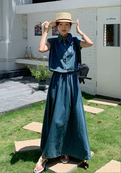 無袖牛仔套裝