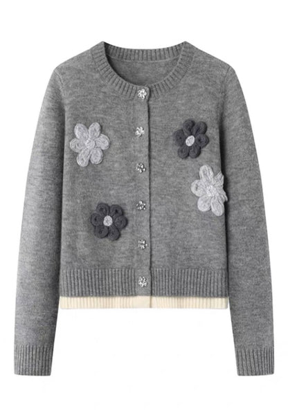 灰色立體花針織衫