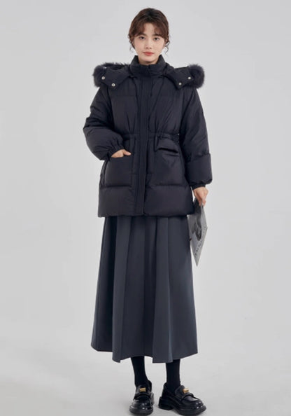 Fleece hooded down jacket