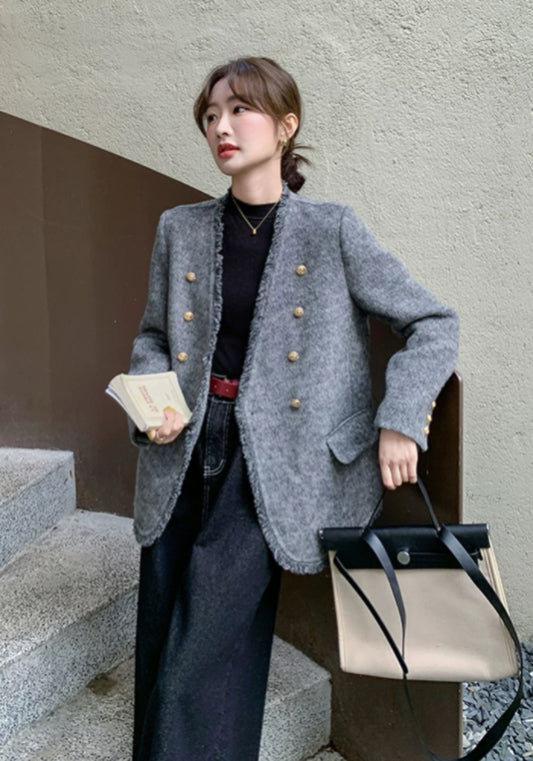 灰色小香風外套