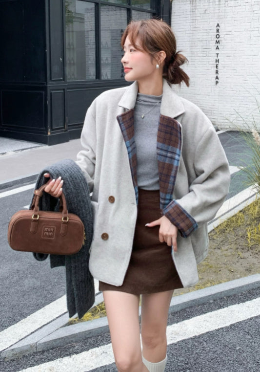 Blue plaid wool coat