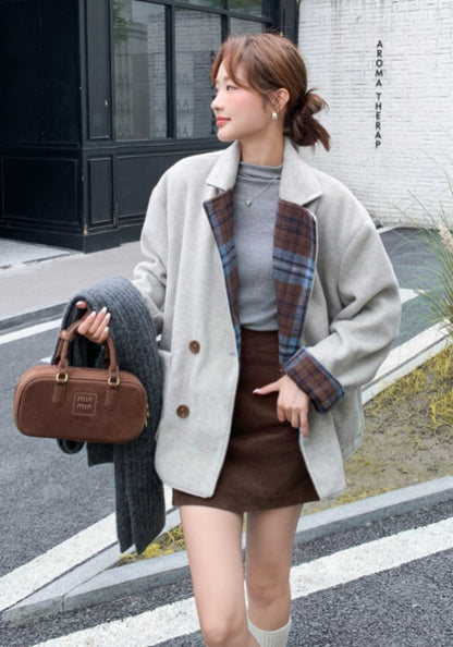 Blue plaid wool coat