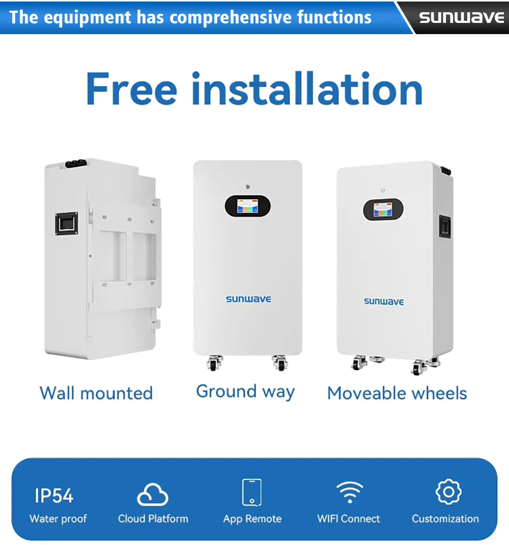 Sunwave Deep Cycle 8000 51.2V 314Ah 16kWh LiFePO4 Battery Home Energy Storage Powerwall LFP Battery with WiFi
