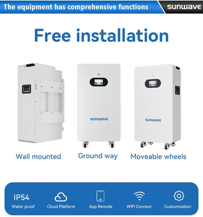 Sunwave Deep Cycle 8000 51.2V 314Ah 16kWh LiFePO4 Battery Home Energy Storage Powerwall LFP Battery with WiFi