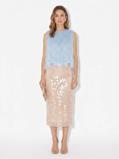 Champagne Sequin Midi Skirt