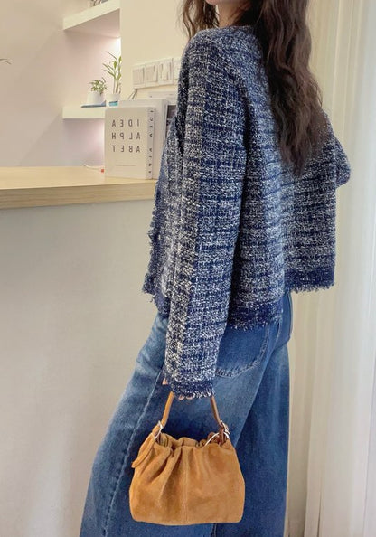 藍色小香風編織外套