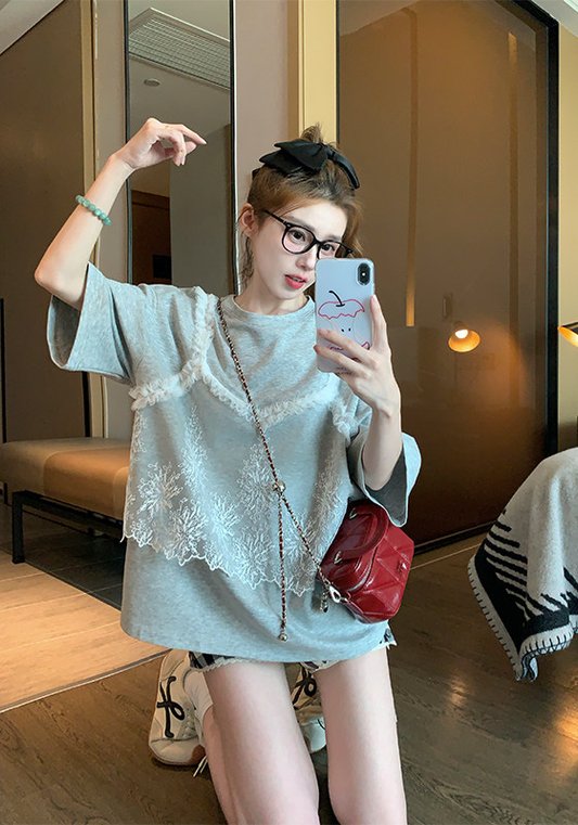 蕾絲拼接T恤