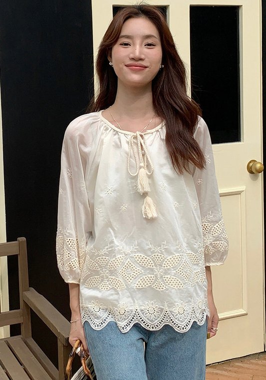 度假風刺繡襯衫