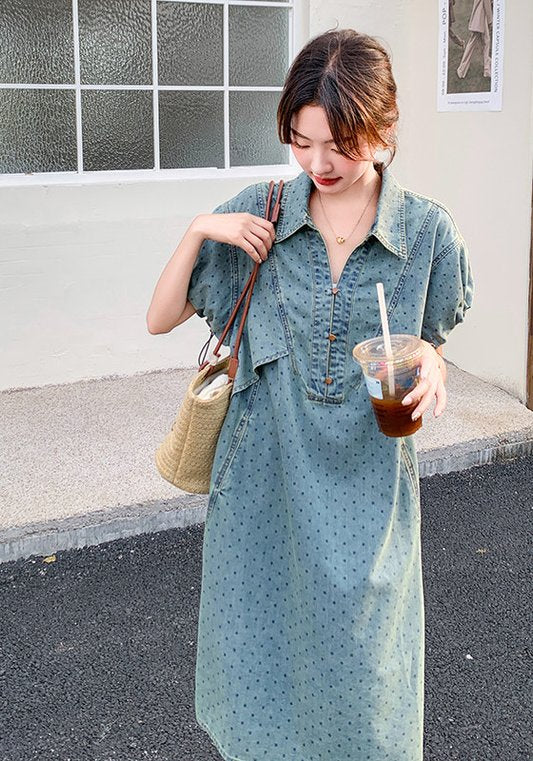 波點牛仔裙