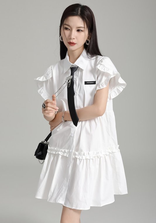 木耳邊袖娃娃裙