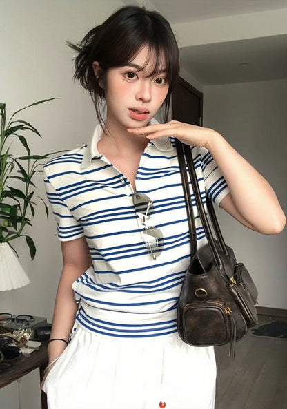 Polo領藍條紋衫
