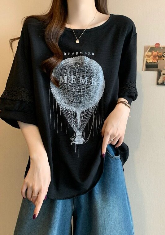 鏤空袖印花T恤