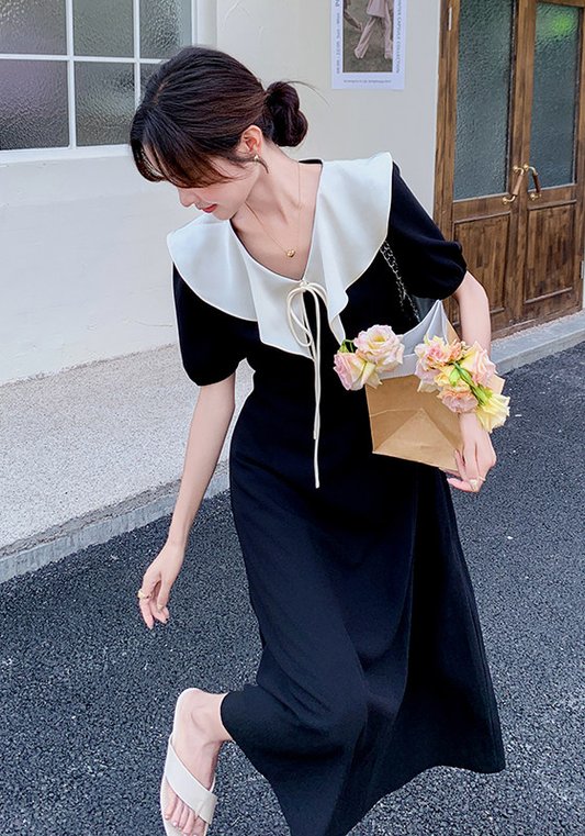 法式荷葉天絲黑裙