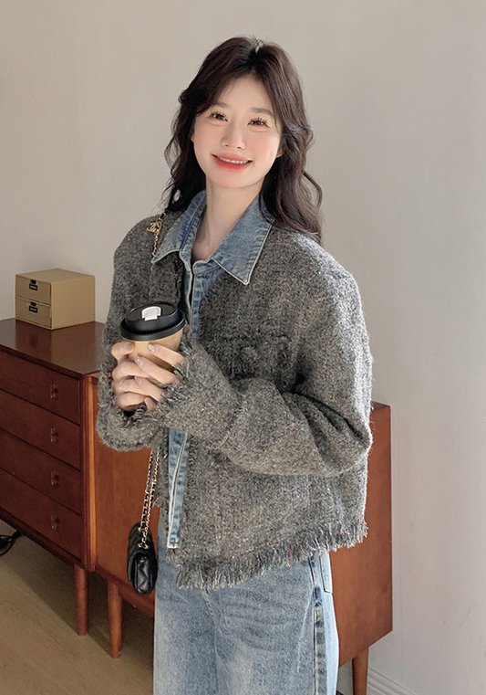 小香風牛仔拼接外套